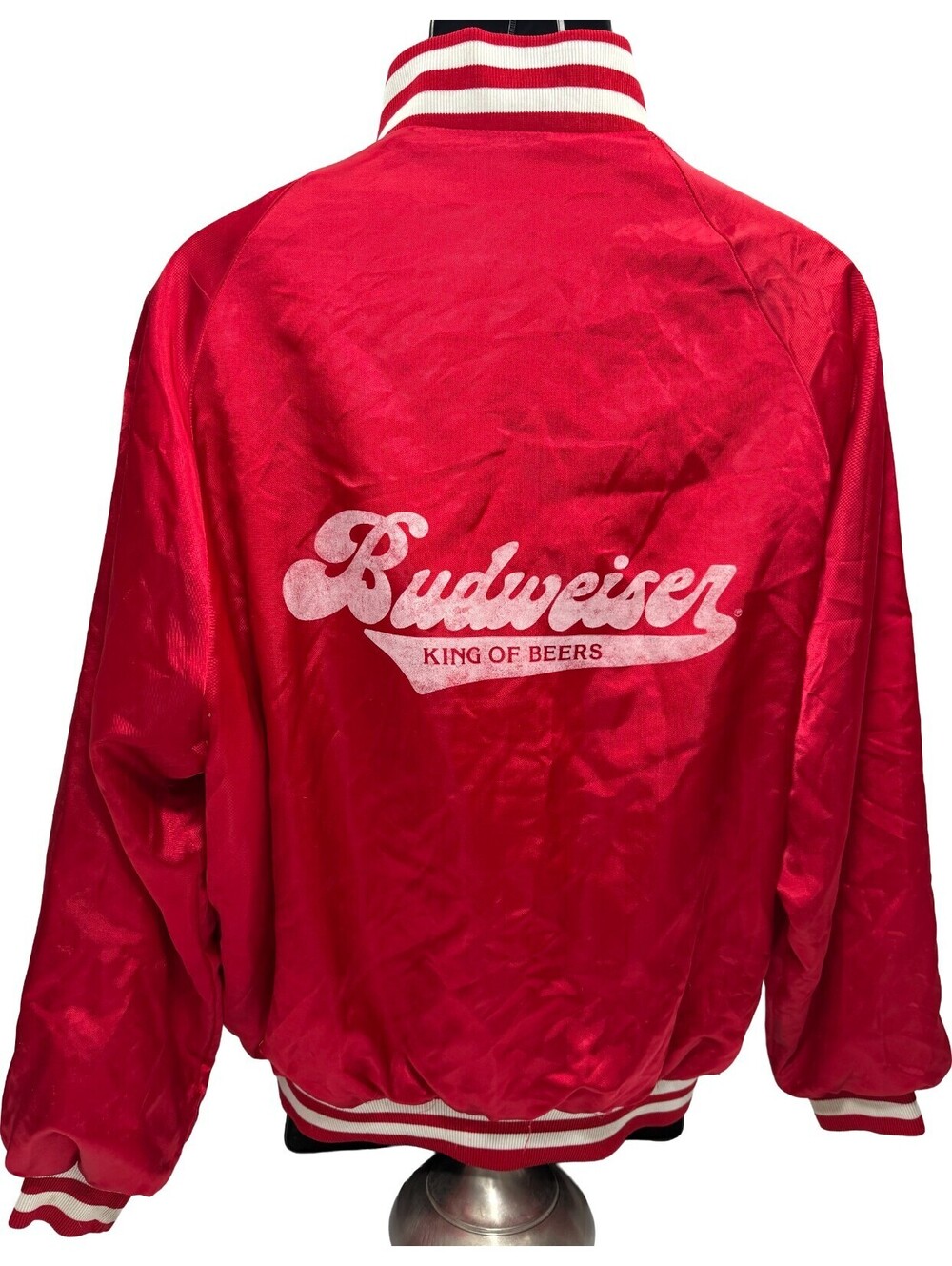 Vintage 70s Budweiser King of Beers Red Satin Jacket Size XL 46-48 Eagle - Lined